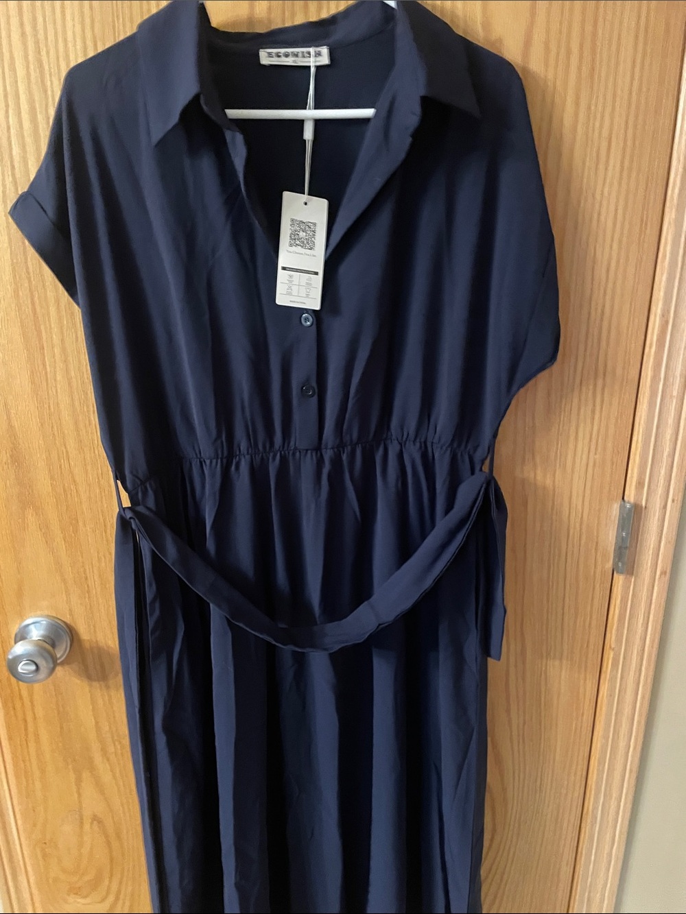 Ecowish Collated Midi Shirt Dress with Waist Tie